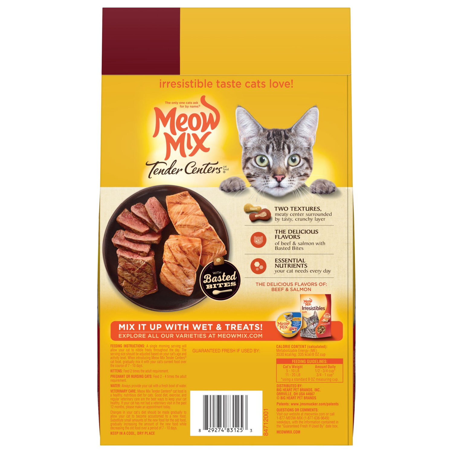 slide 6 of 6, Meow Mix Tender Centers Dry Cat Food with Basted Bites, Beef & Salmon Flavors, 3 Pound Bag, 48 oz