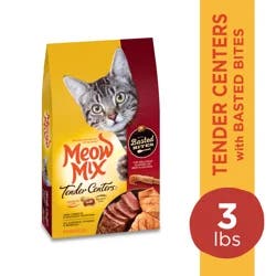 Meow Mix Tender Centers Dry Cat Food with Basted Bites, Beef & Salmon Flavors, 3 Pound Bag
