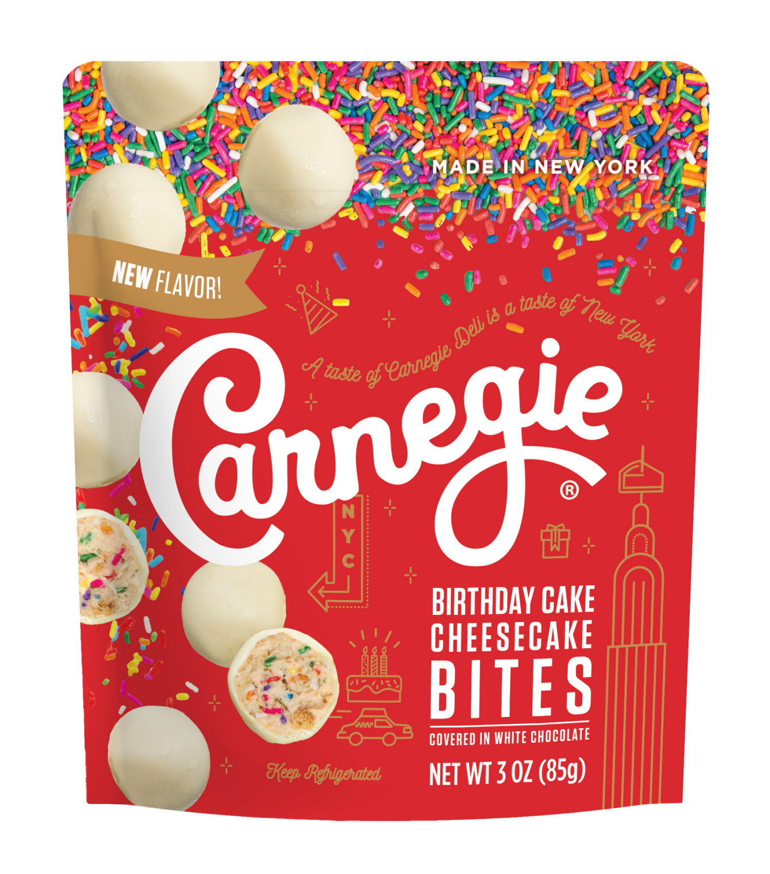 slide 1 of 2, Carnegie Birthday Cake Cheesecake Bites 3 oz, 3 oz