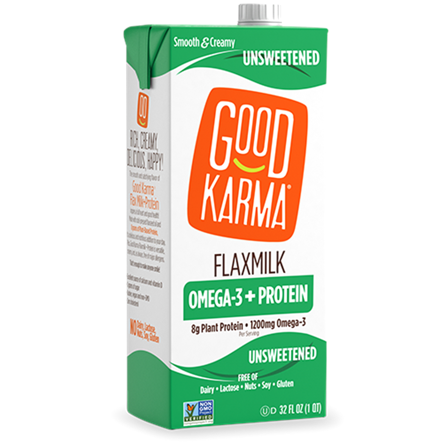 slide 1 of 1, Good Karma Unsweetened +Protein Flaxmilk 32 fl oz, 32 fl oz