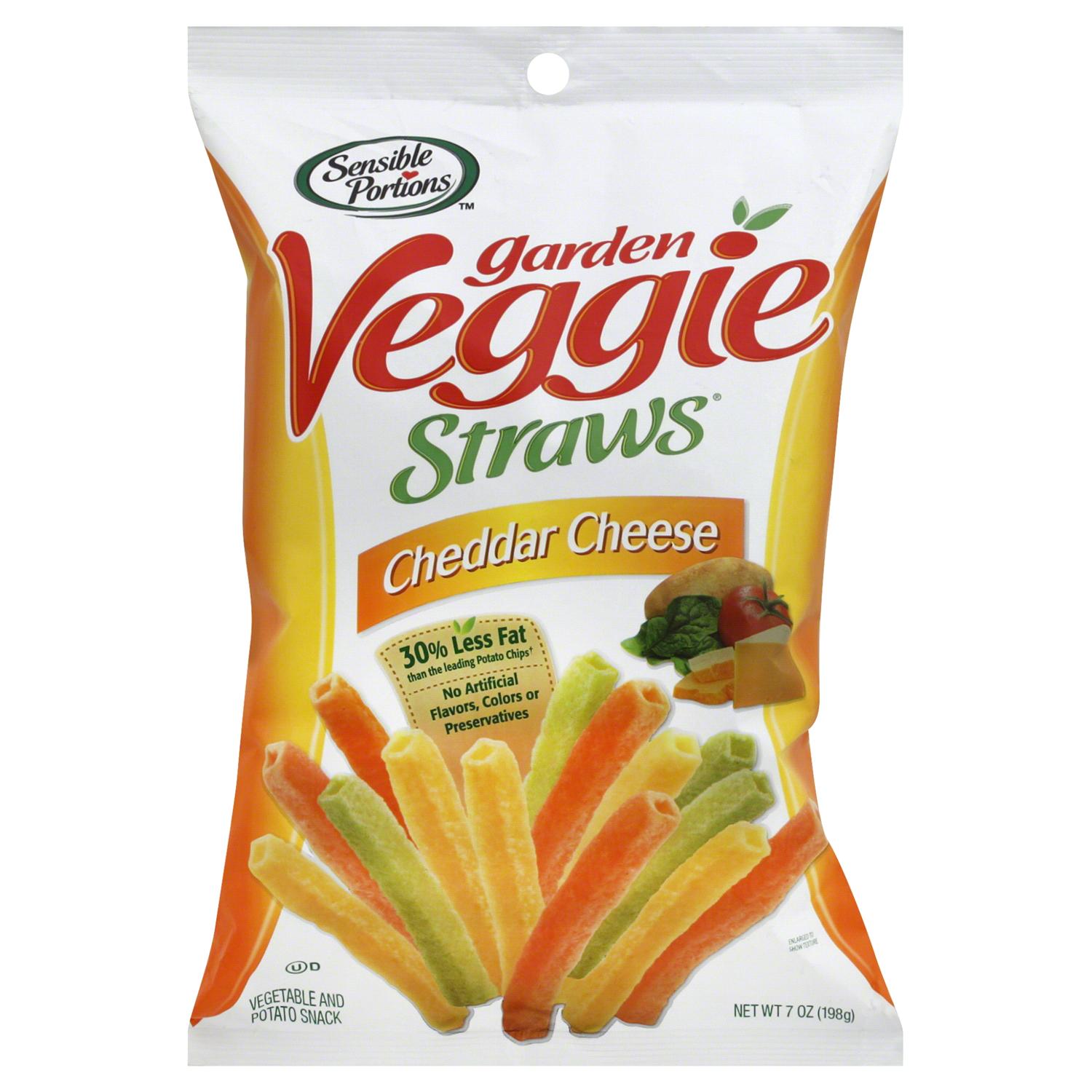 slide 1 of 2, Sensible Portions Garden Veggie Straws Cheddar Cheese Vegetable & Potato Snack 6 oz. Bag, 6 oz