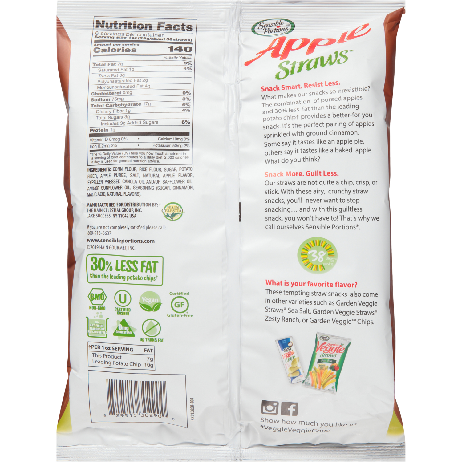 slide 2 of 2, Sensible Portions Apple Straws Cinnamon Multigrain Snack 6 oz. Bag, 6 oz