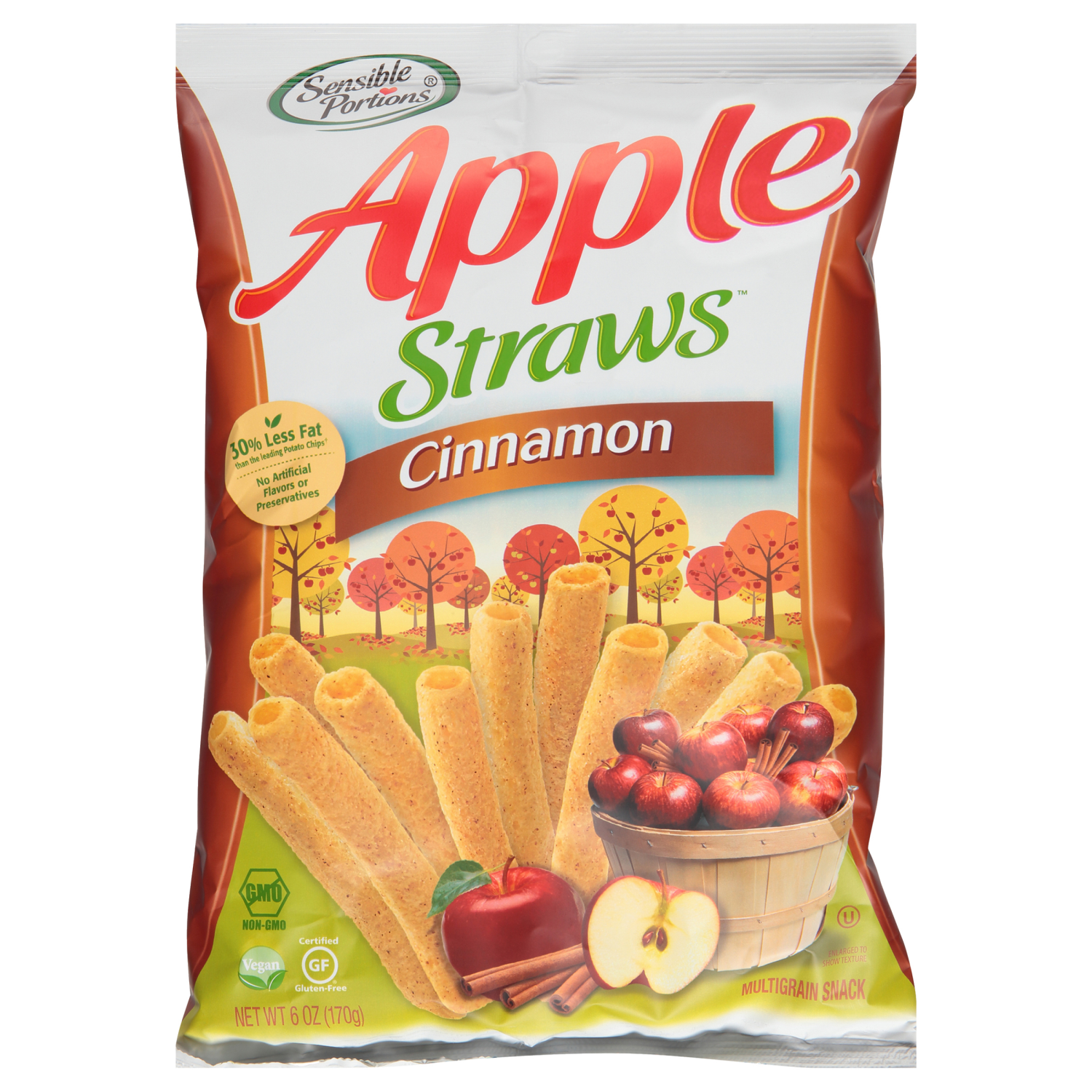 slide 1 of 2, Sensible Portions Apple Straws Cinnamon Multigrain Snack 6 oz. Bag, 6 oz