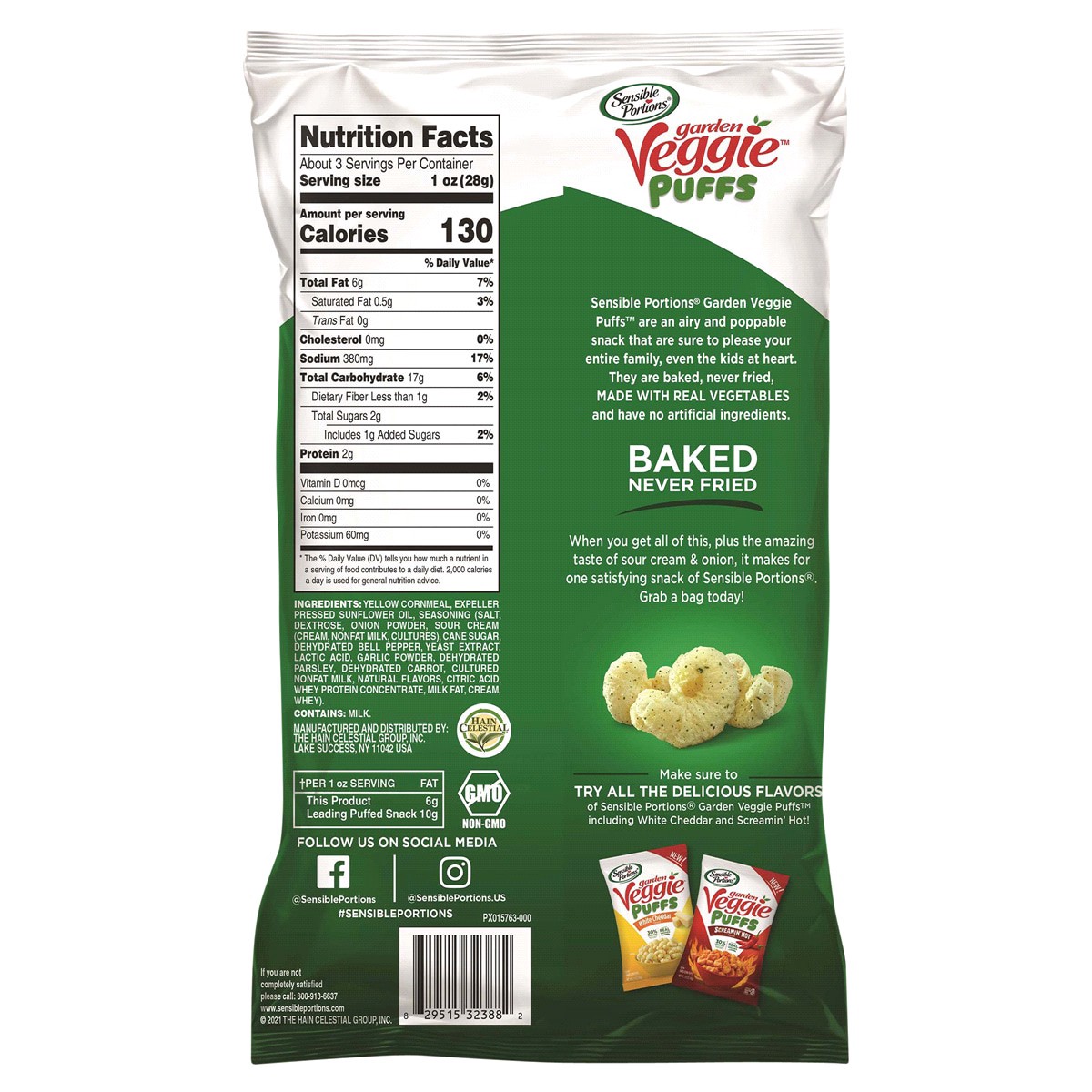 slide 2 of 2, Sensible Portions Garden Veggie Sour Cream & Onion Flavored Baked Corn Puffs 3.75 oz, 3.75 oz