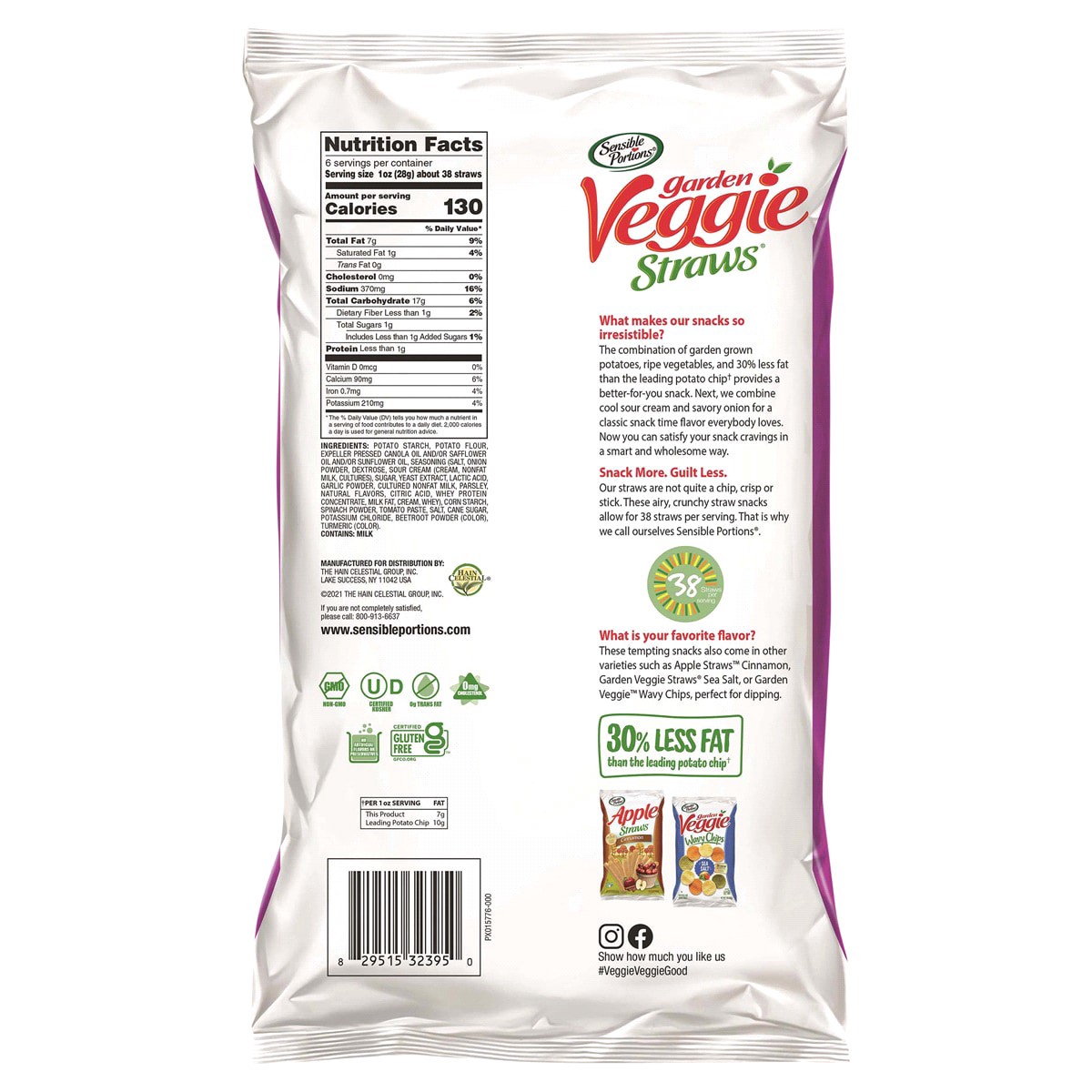 slide 2 of 2, Sensible Portions Garden Veggie Straws Sour Cream & Onion Flavored Vegetable & Potato Snack 6 oz. Bag, 6 oz