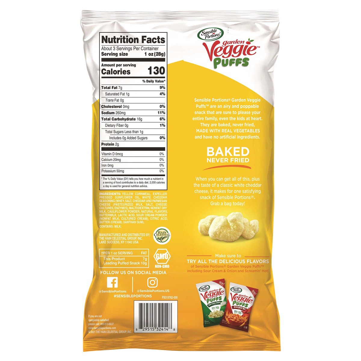 slide 2 of 2, Sensible Portions Garden Veggie White Cheddar Flavored Baked Corn Puffs 3.75 oz, 3.75 oz
