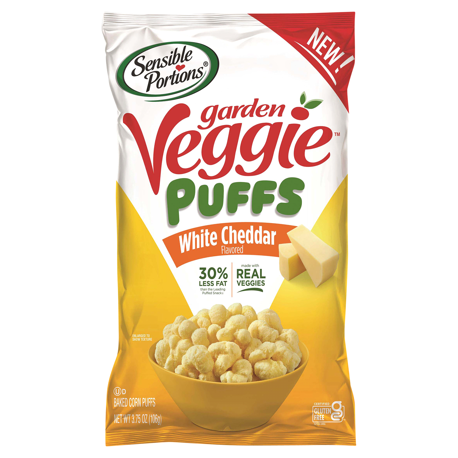 slide 1 of 2, Sensible Portions Garden Veggie White Cheddar Flavored Baked Corn Puffs 3.75 oz, 3.75 oz