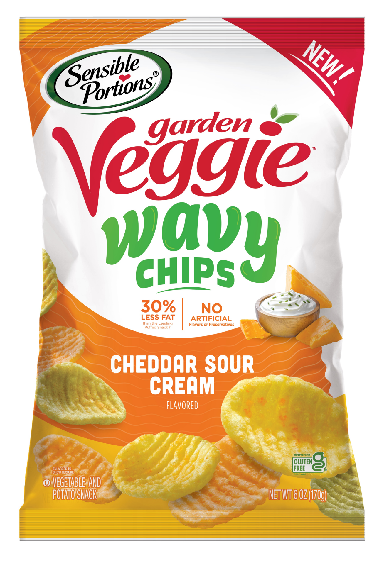 slide 1 of 1, Sensible Portions Garden Veggie Wavy Cheddar Sour Cream Flavored Chips 6 oz, 6 oz