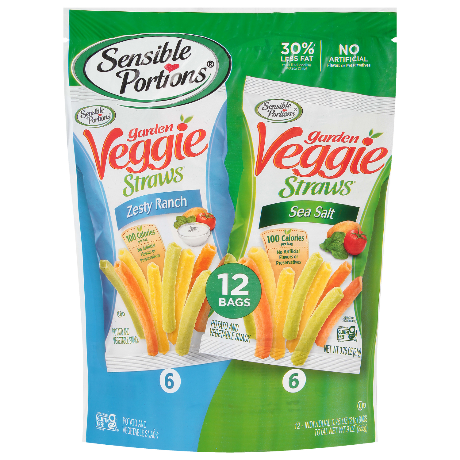 slide 1 of 2, Sensible Portions Garden Veggie Straws Zesty Ranch/Sea Salt Potato and Vegetable Snack 12 - 0.75 oz Bags, 12 ct