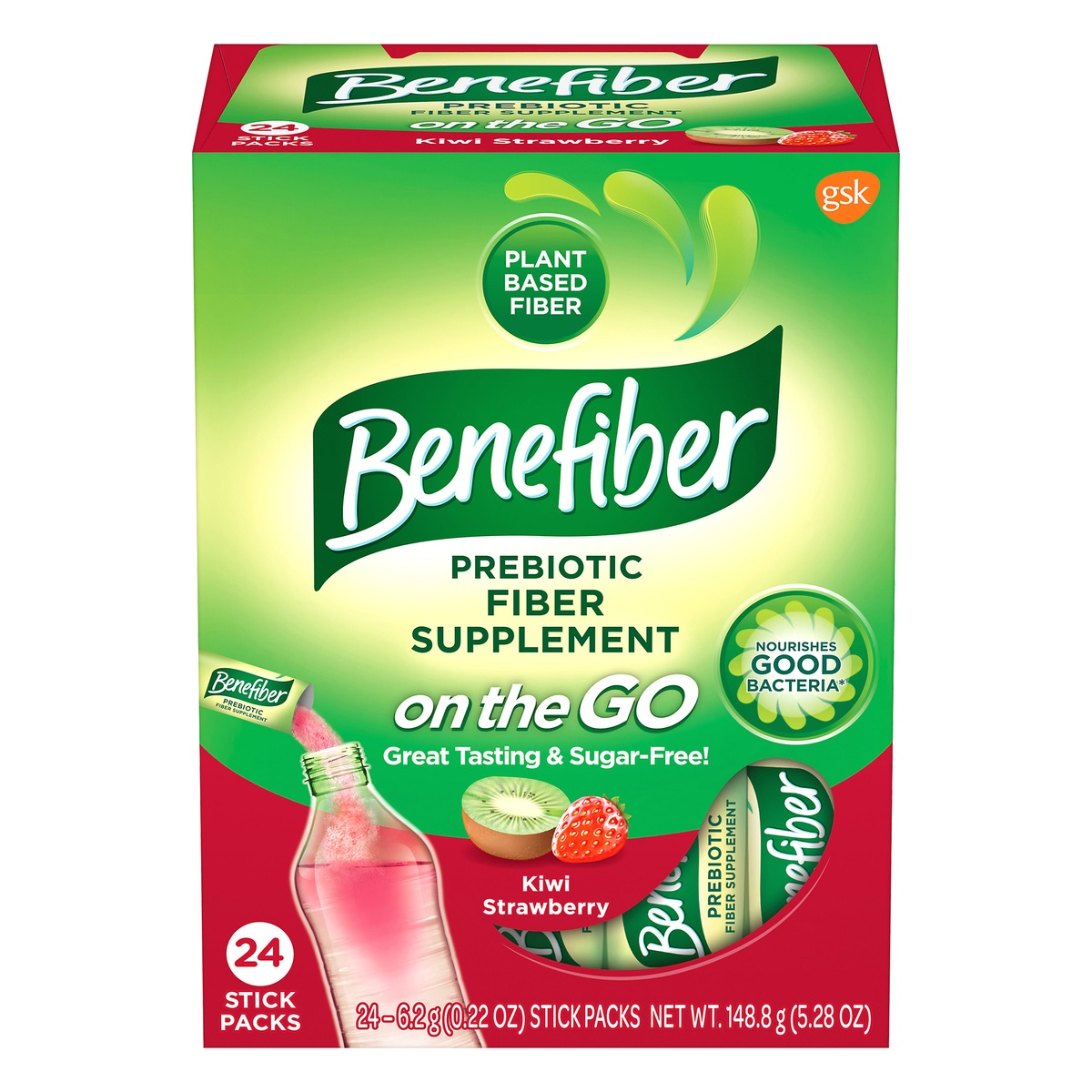 slide 1 of 9, Benefiber Drink Mix On-The-Go Kiwi Strawberry, 24 ct