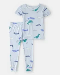 Toddler Boy Whale PurelySoft Short-Sleeve Snug Fit 2-Piece Pajama Set - Blue Blue 2T