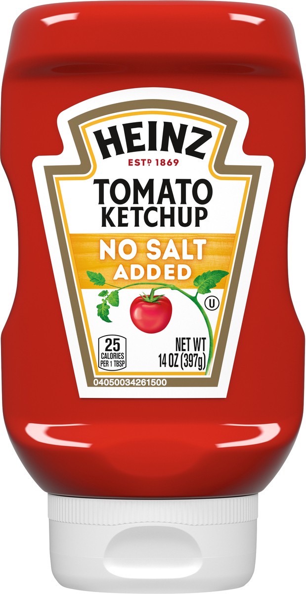 slide 1 of 9, Heinz No Salt Added Tomato Ketchup 14 oz. Bottle, 14 oz