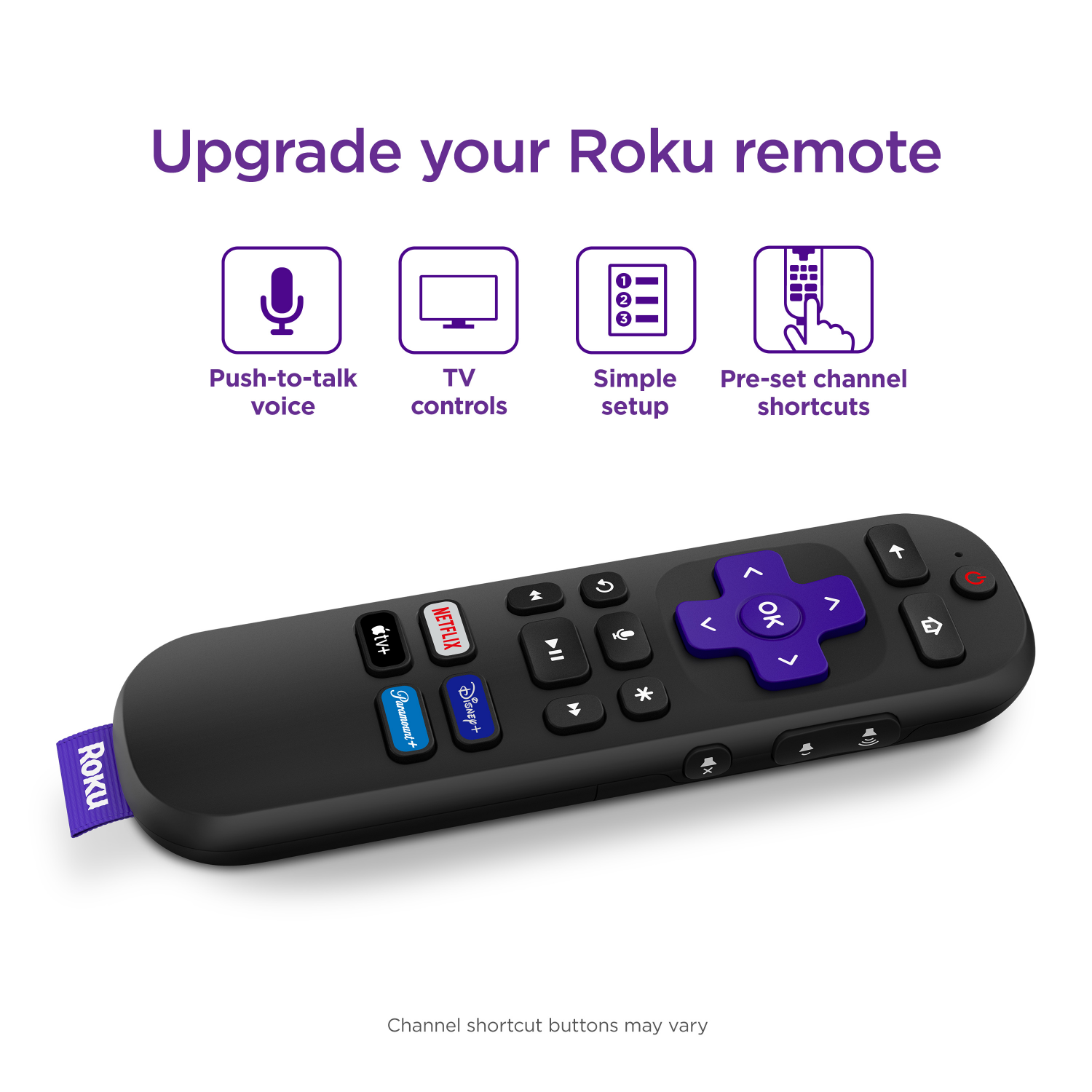 slide 2 of 4, Roku Voice Remote (Official) for Roku Players, Roku Audio, and Roku TV, 1 ct