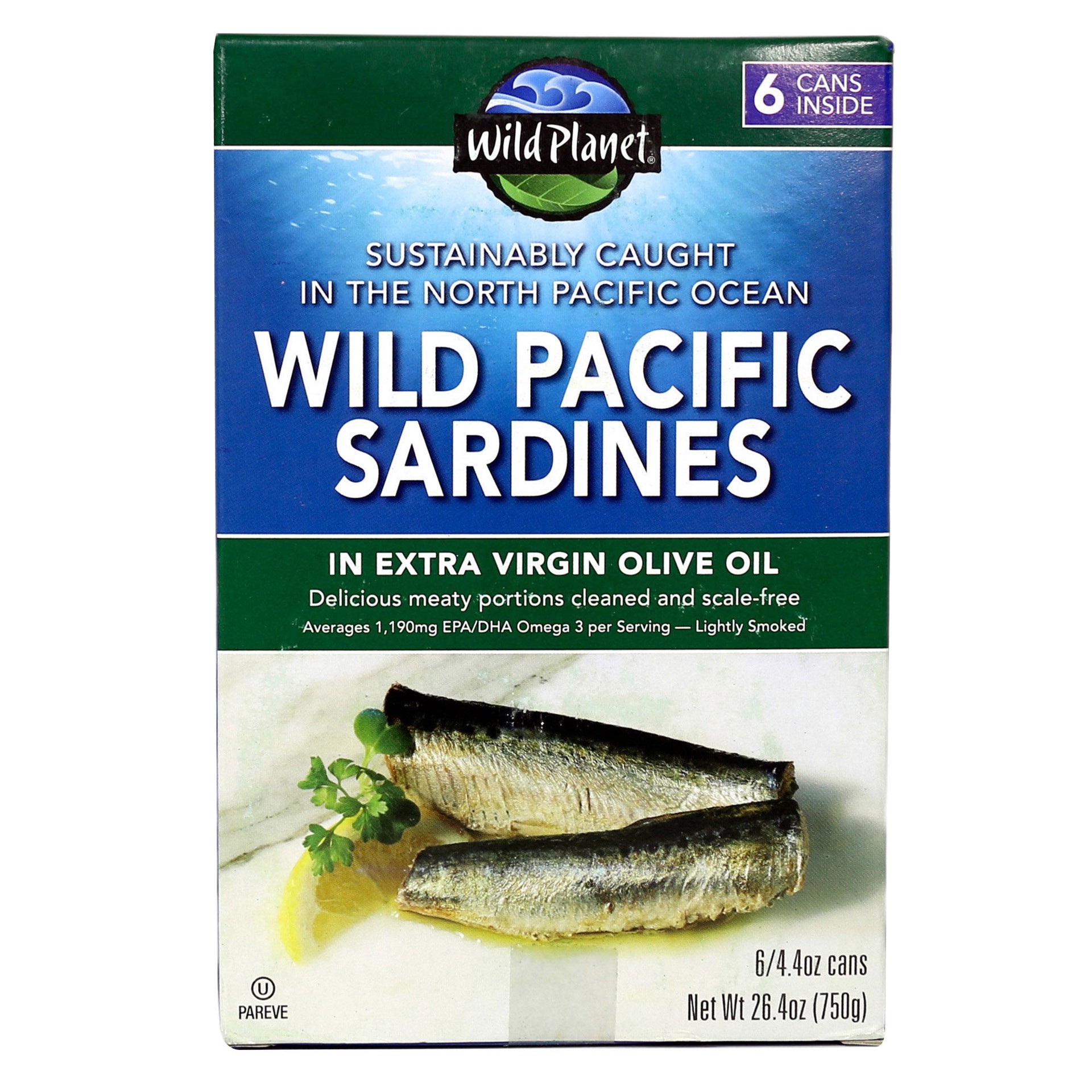 slide 1 of 2, Wild Planet Wild Pacific Sardines in Extra Virgin Olive Oil, 4.4 oz, 6 count, 