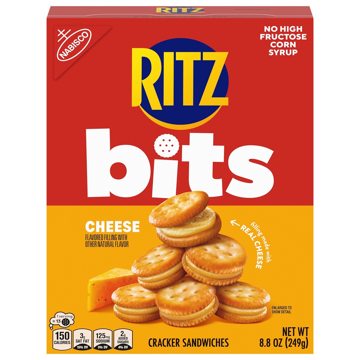 slide 1 of 9, RITZ Bits Cheese Sandwich Crackers, Snacks for Kids and Adults, Lunch Snacks, 8.8 oz, 8.8 oz