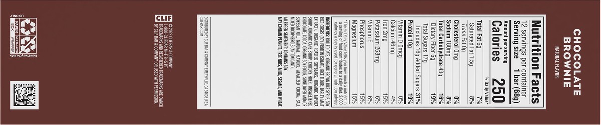 slide 8 of 9, CLIF BAR - Chocolate Brownie Flavor - Made with Organic Oats - 10g Protein - Non-GMO - Plant Based - Energy Bars - 2.4 oz. (12 Count), 28.8 oz