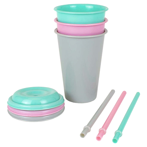 slide 8 of 9, Kolorae Cup With Lid And Straw, Assorted Colors, 3 ct