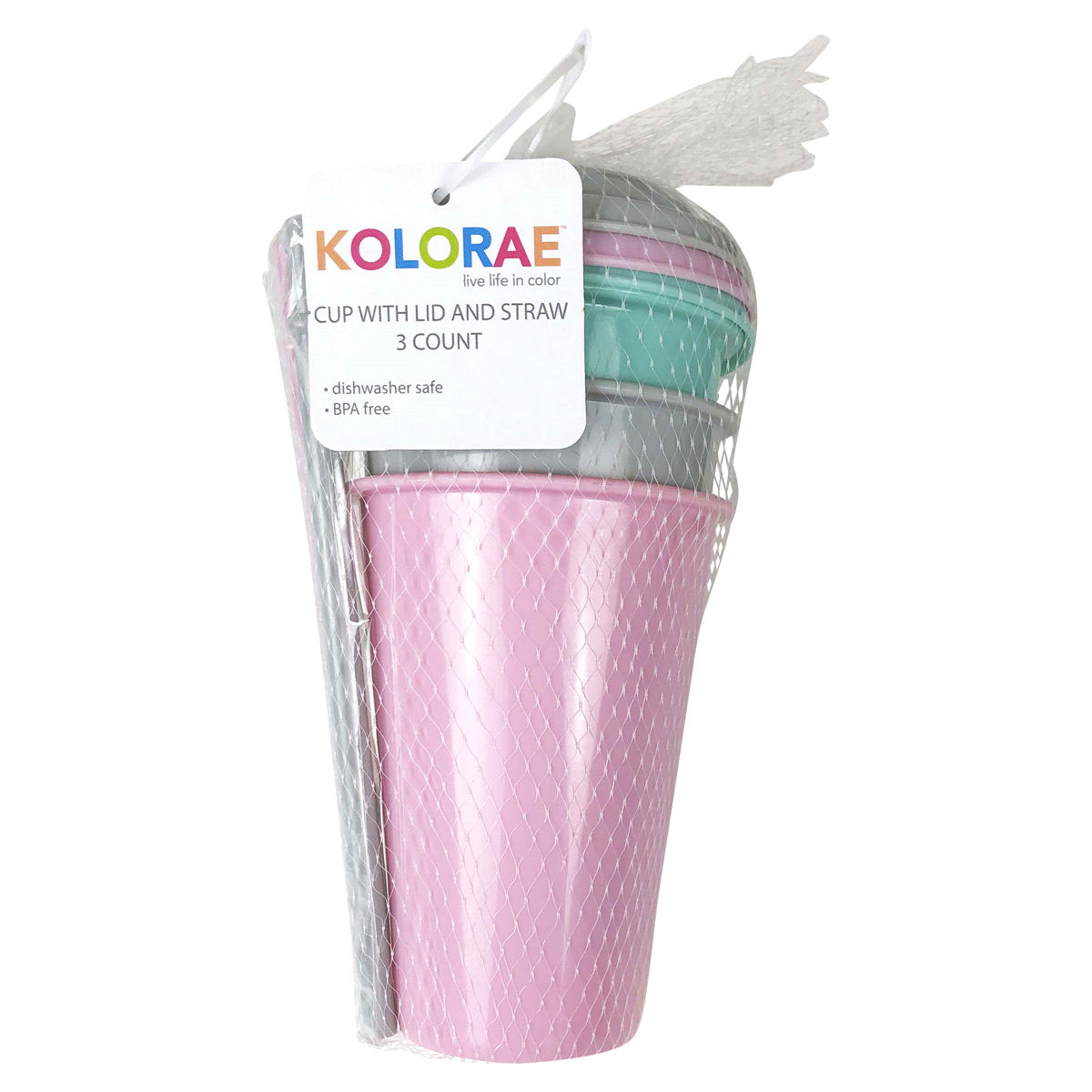 slide 1 of 9, Kolorae Cup With Lid And Straw, Assorted Colors, 3 ct