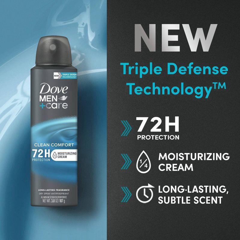 slide 4 of 7, Dove Men+Care 72-Hour Clean Comfort Dry Spray Antiperspirant Deodorant - 3.8oz/2ct, 2 ct; 3.8 oz