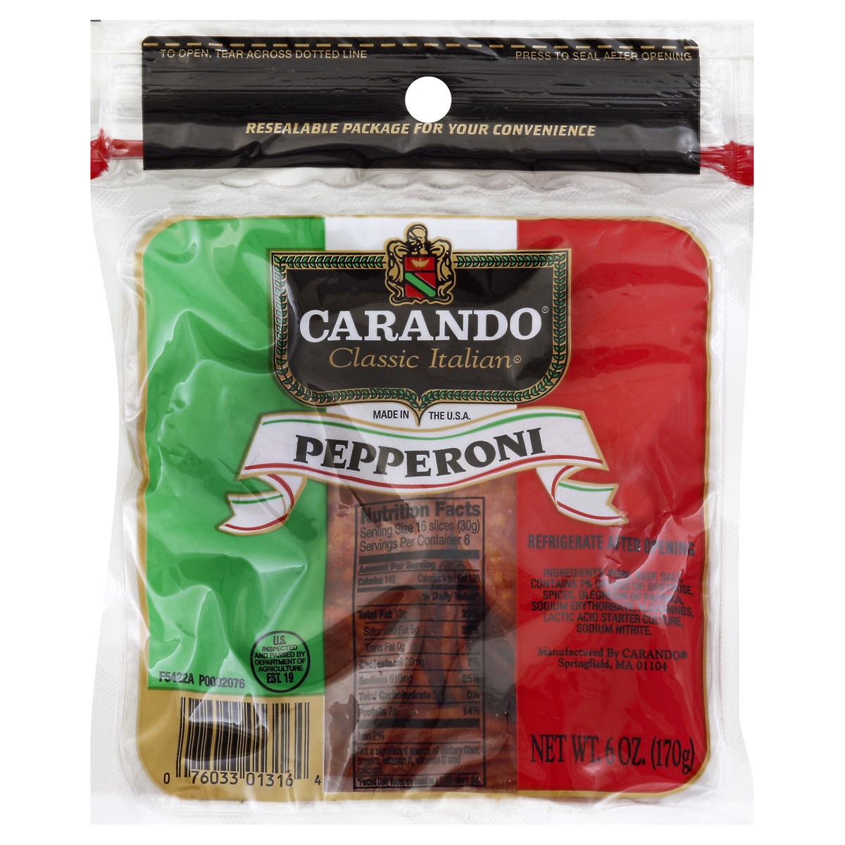 slide 3 of 4, Carando Italian Pre-Sliced Pepperoni, 6 oz, 1 ct