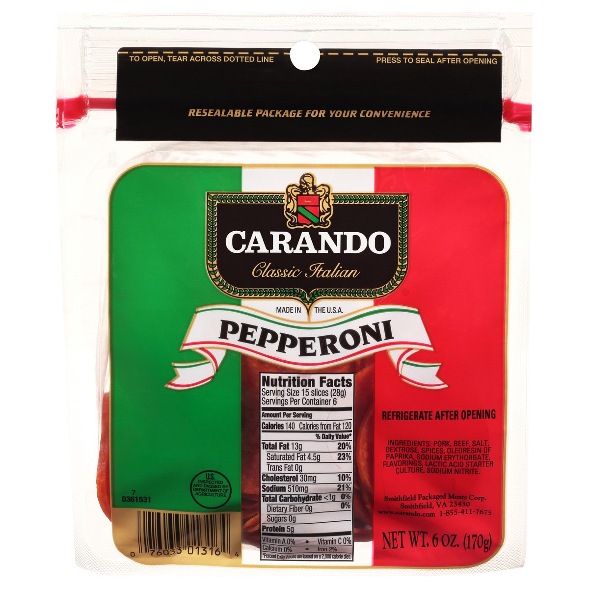 slide 1 of 4, Carando Italian Pre-Sliced Pepperoni, 6 oz, 1 ct