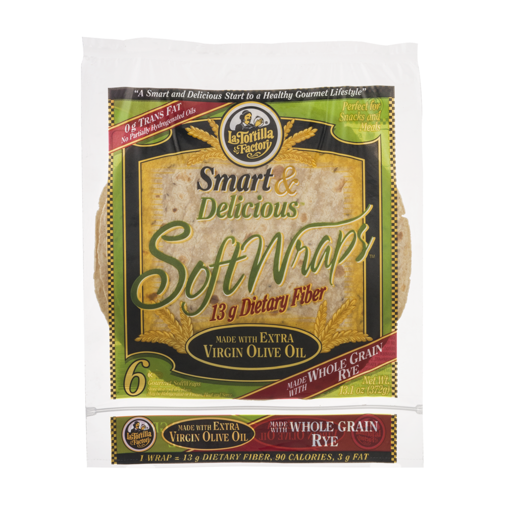 slide 1 of 1, La Tortilla Factory Smart & Delicious Soft Wraps, Whole Grain Rye, 13 oz