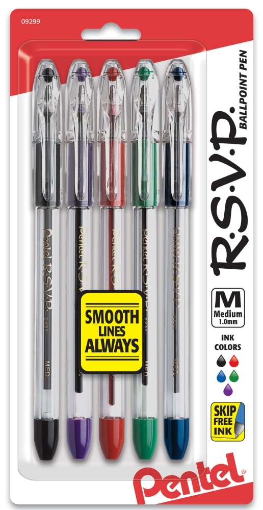 slide 1 of 1, Pentel R.S.V.P. Medium Assorted Ink Ballpoint Pens, 5 ct