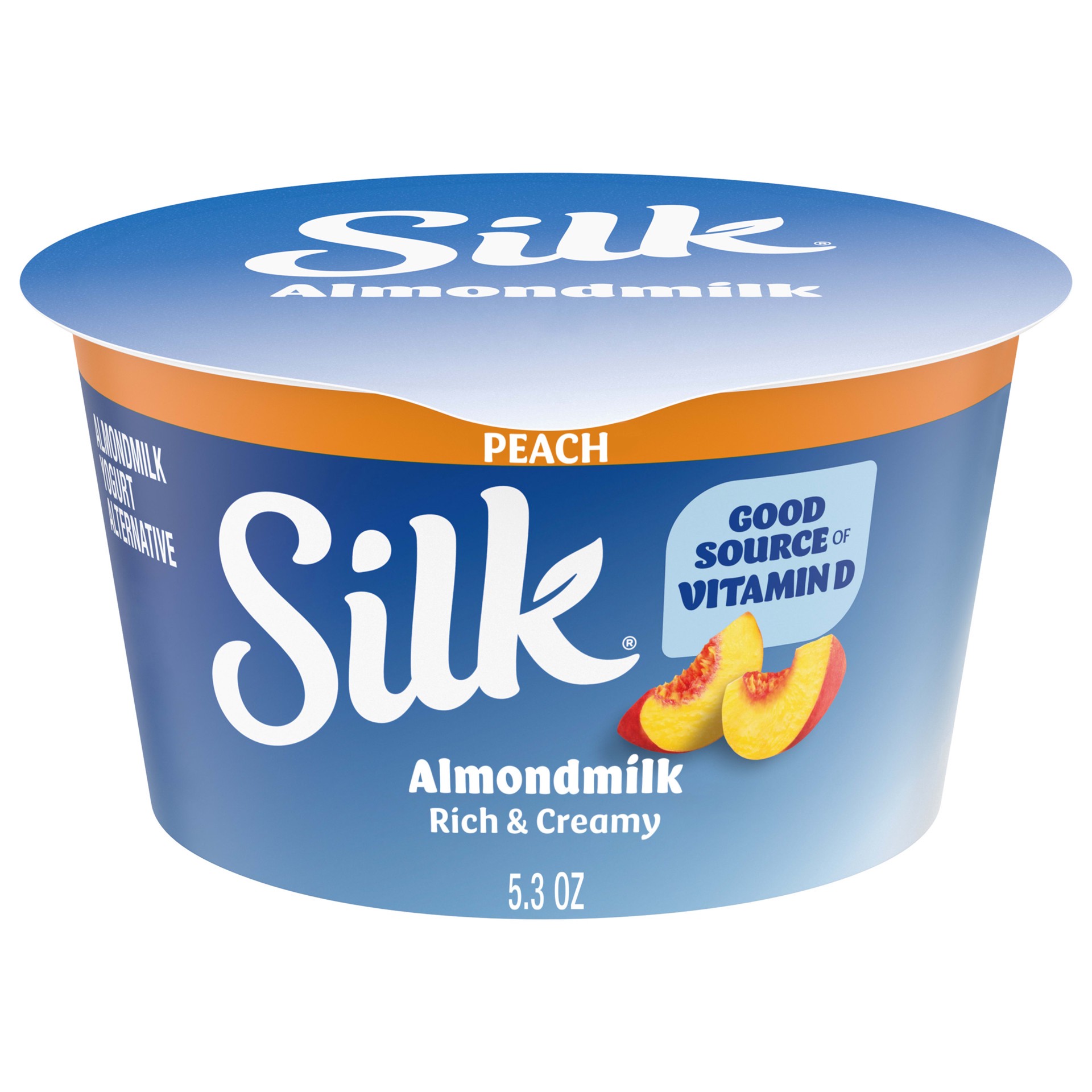 slide 1 of 5, Silk Peach Dairy Free, Almond Milk Yogurt Alternative, Rich and Creamy Plant Based Yogurt with 5 Grams of Protein, 5.3 OZ Container, 5.3 oz