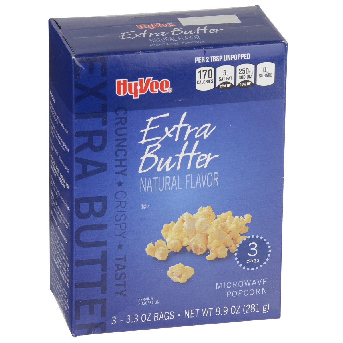 slide 5 of 8, Hy-vee Extra Butter Flavor Microwave Popcorn, 3 ct; 3.3 oz