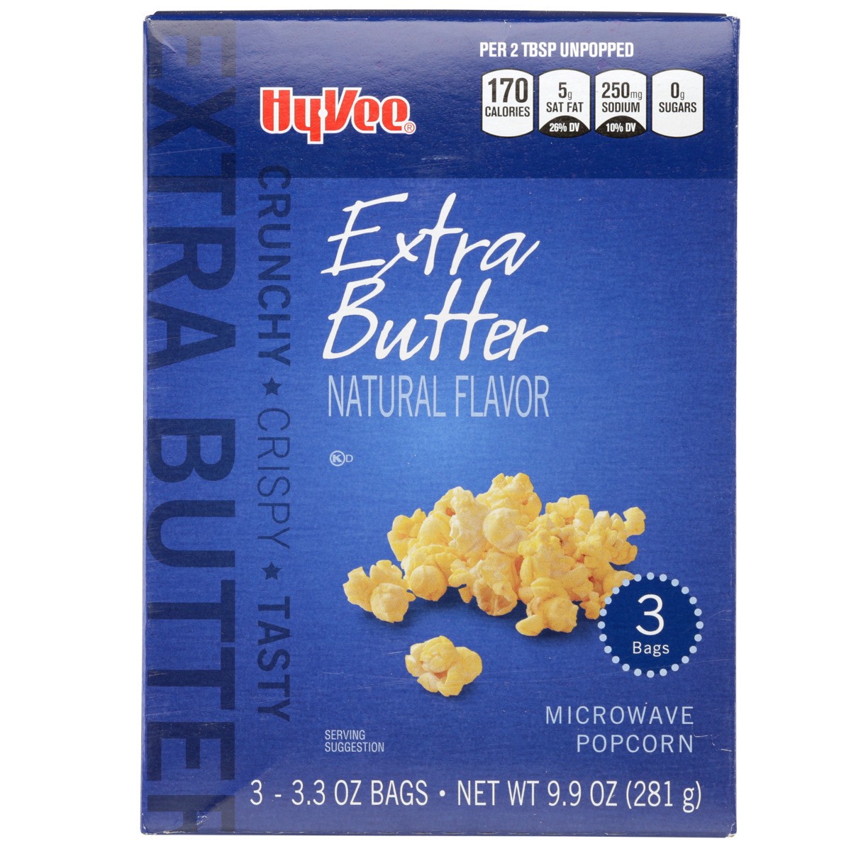 slide 7 of 8, Hy-vee Extra Butter Flavor Microwave Popcorn, 3 ct; 3.3 oz