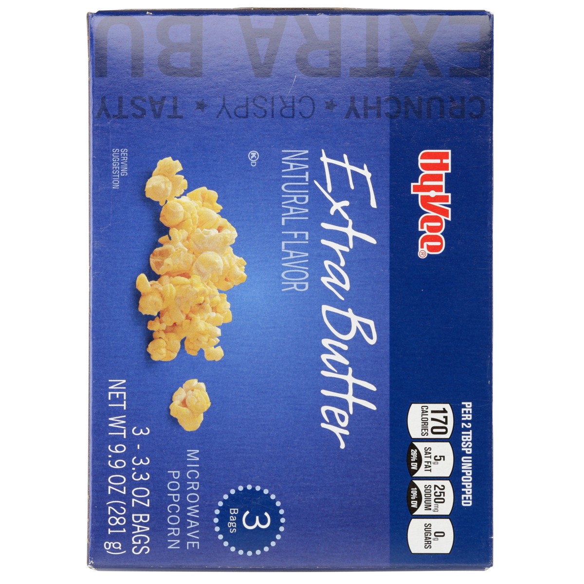 slide 6 of 8, Hy-vee Extra Butter Flavor Microwave Popcorn, 3 ct; 3.3 oz