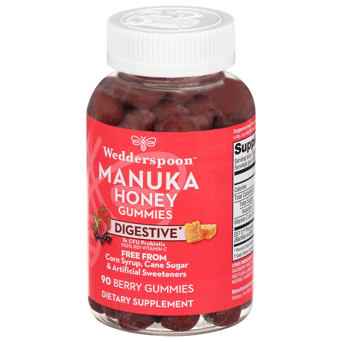 slide 3 of 9, Wedderspoon Digestive Manuka Honey Berry Gummies 90 ea Bottle, 90 ct