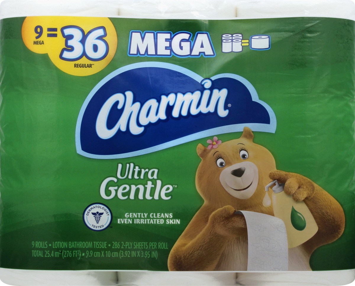 slide 2 of 11, Charmin Mega Ultra Gentle 2-Ply Lotion Bathroom Tissue 9 ea, 9 ct