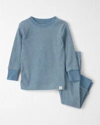 Littleplanet Baby 2-Piece Organic Cotton Ribbed Pajama Set in Blue Stripes - 24M