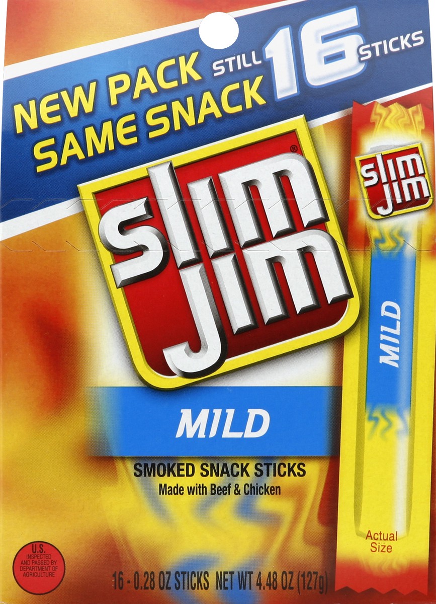 slide 4 of 5, Slim Jim Mild Smoked Snack Sticks, 16 ct