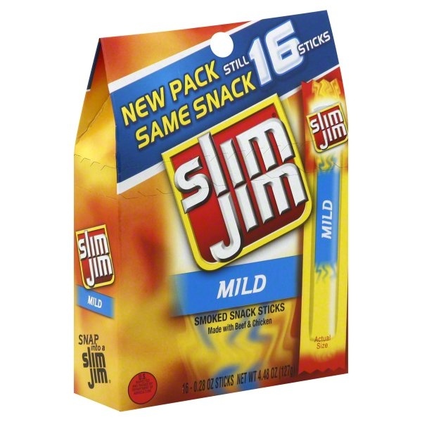 slide 1 of 5, Slim Jim Mild Smoked Snack Sticks, 16 ct