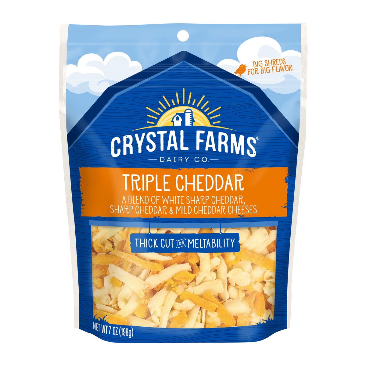 slide 1 of 8, Crystal Farms Thick Cut Triple Cheddar Cheese 7 oz, 7 oz