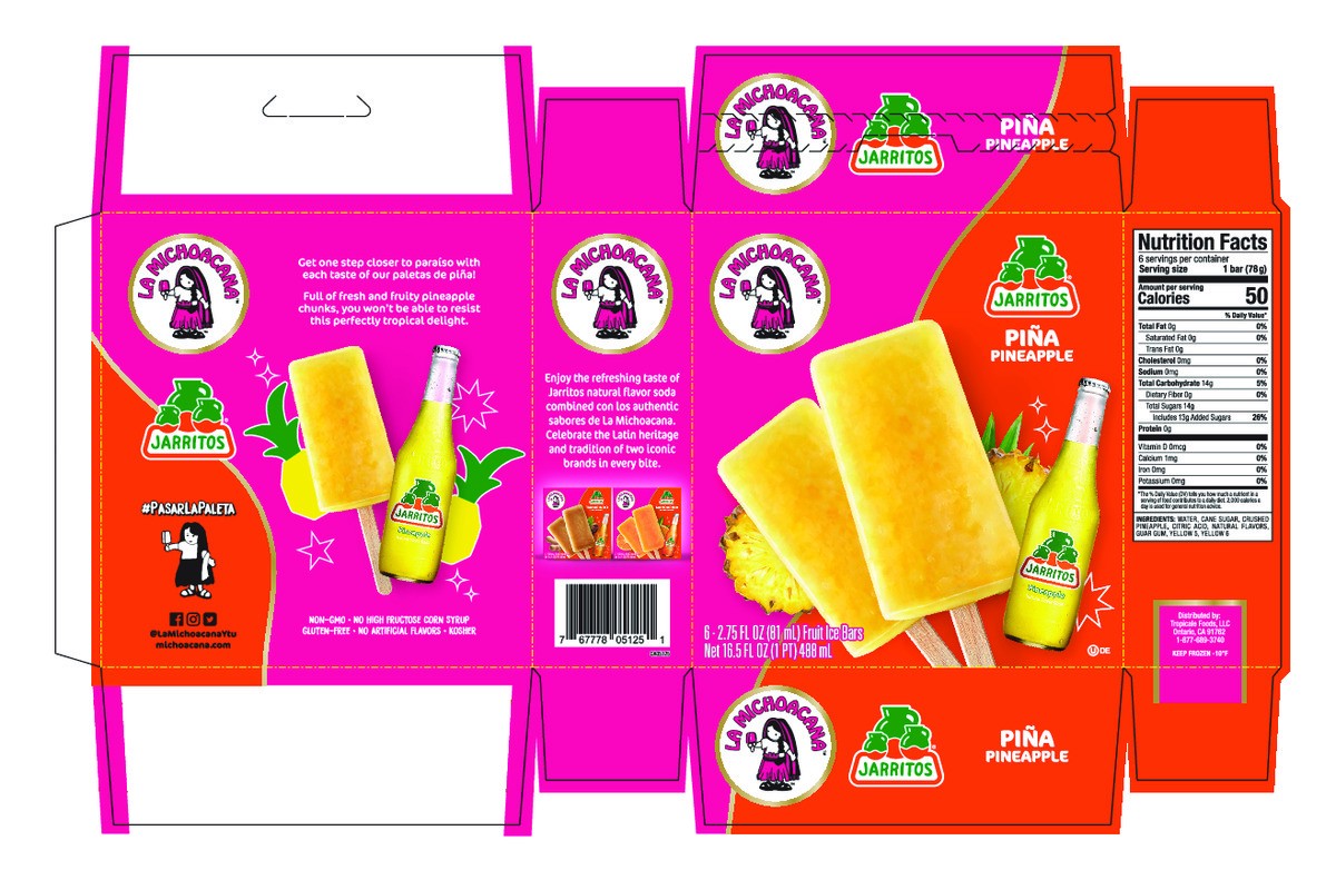slide 9 of 10, La Michoacana Jarritos Pina Pineapple Fruit Ice Bars 6 - 2.75 fl oz Bars, 6 ct