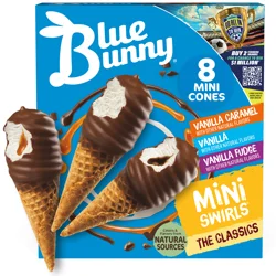 Blue Bunny Mini Swirls Classic Mini Cones Variety Pack, Frozen Dessert, 8 Pack