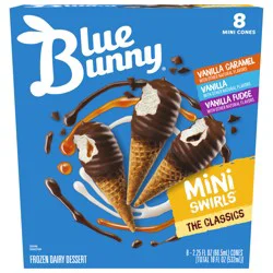 Blue Bunny Mini Swirls Classic Mini Cones Variety Pack, Frozen Dessert, 8 Pack