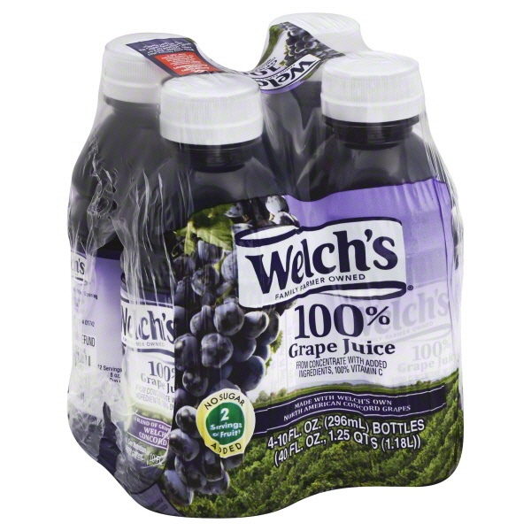 slide 1 of 1, Welch's 100% Grape Juice Bottles - 4 ct; 10 fl oz, 4 ct; 10 fl oz