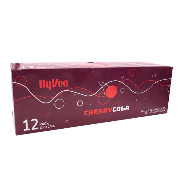 slide 1 of 1, Hy-Vee Cherry Cola Soda 12 Pack, 12 fl oz