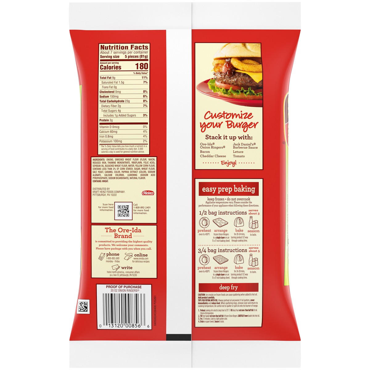 slide 9 of 9, Ore-Ida Fried Onion Ringers Frozen Snacks, 20 oz Bag, 20 oz