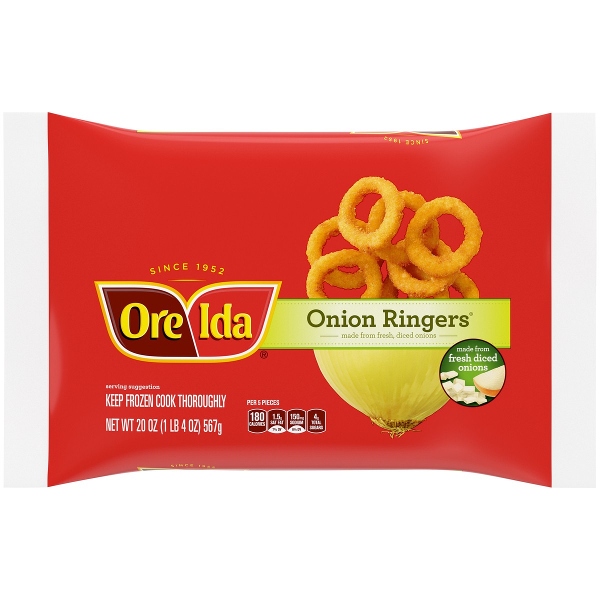 slide 7 of 9, Ore-Ida Fried Onion Ringers Frozen Snacks, 20 oz Bag, 20 oz