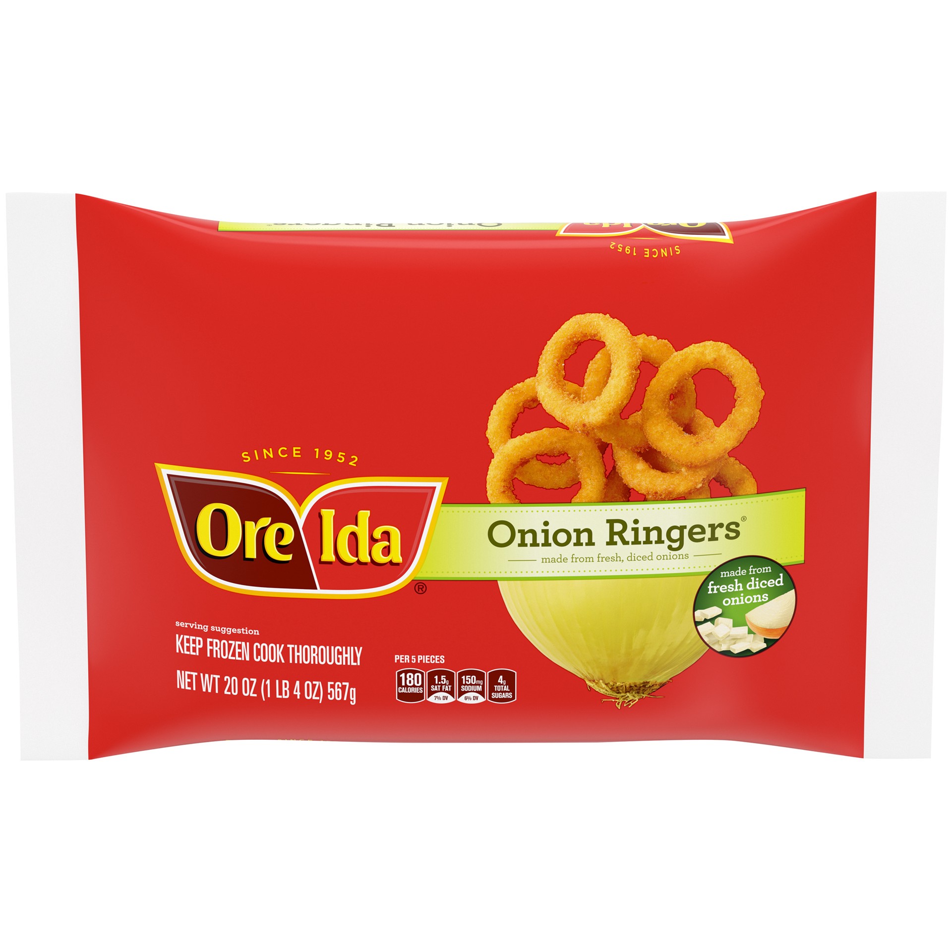 slide 1 of 9, Ore-Ida Fried Onion Ringers Frozen Snacks, 20 oz Bag, 20 oz