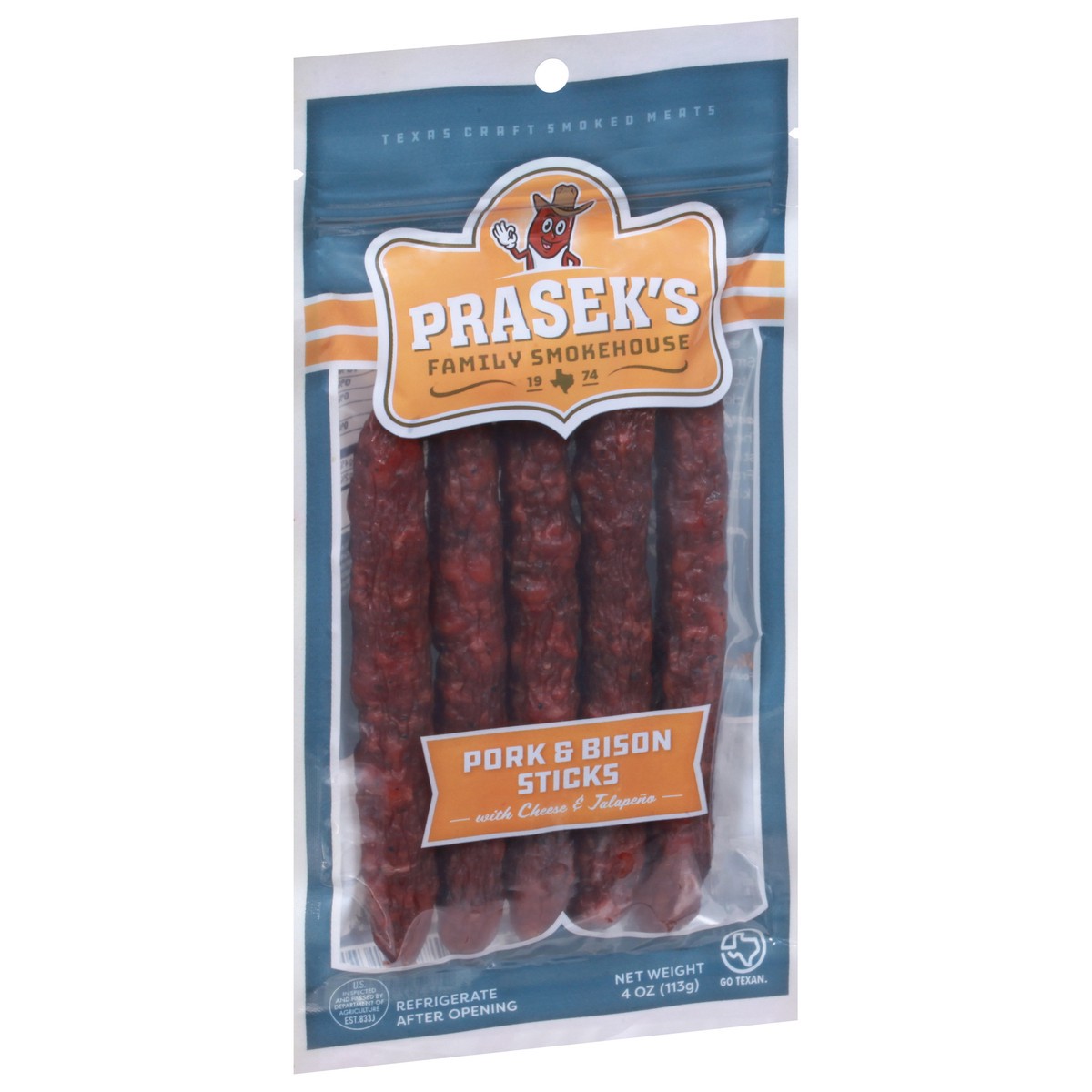 slide 4 of 9, Prasek's Dry Bison & Pork Sticks with Jalapeno & Cheese, 4 oz