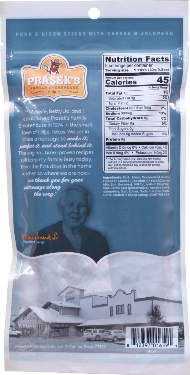 slide 2 of 9, Prasek's Dry Bison & Pork Sticks with Jalapeno & Cheese, 4 oz