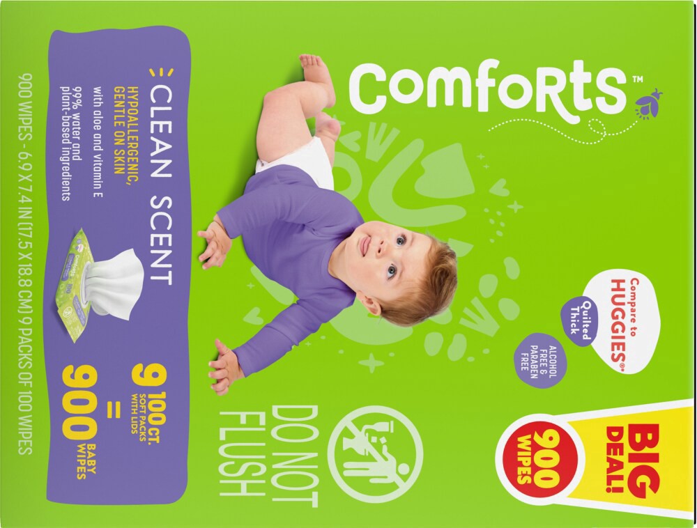 slide 2 of 4, Comforts Clean Scent Baby Wipes, 9 ct / 100 ct