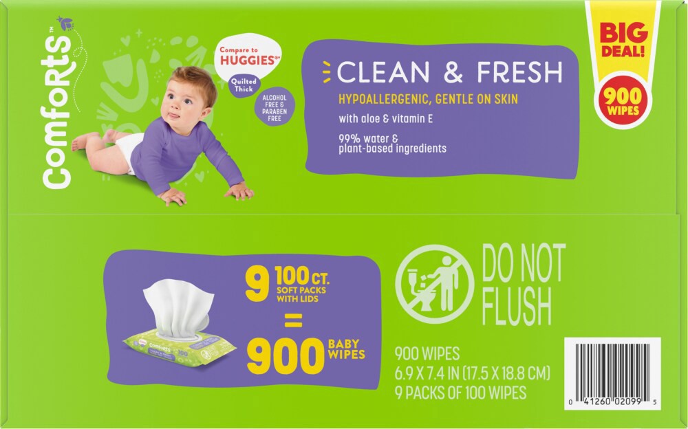slide 3 of 4, Comforts Clean Scent Baby Wipes, 9 ct / 100 ct