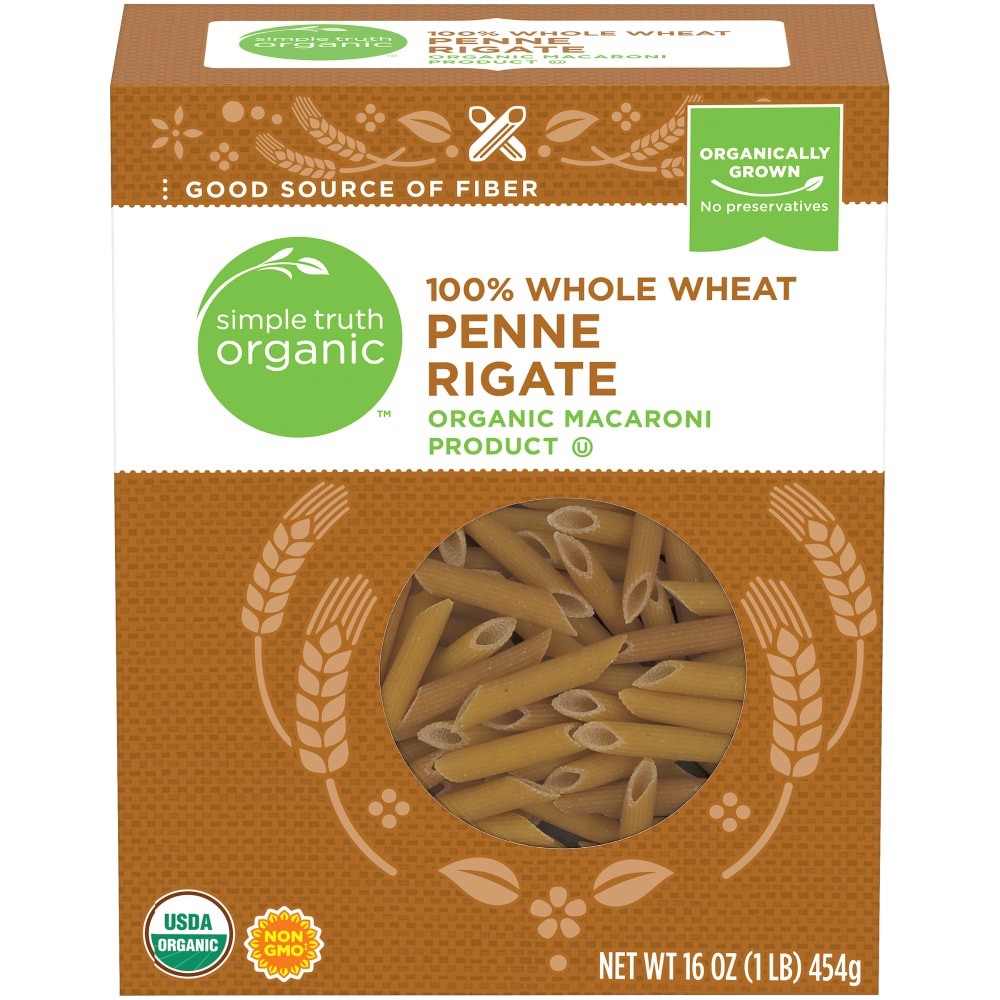 slide 1 of 1, Simple Truth Organic 100% Whole Wheat Penne Rigate 16 oz, 16 oz